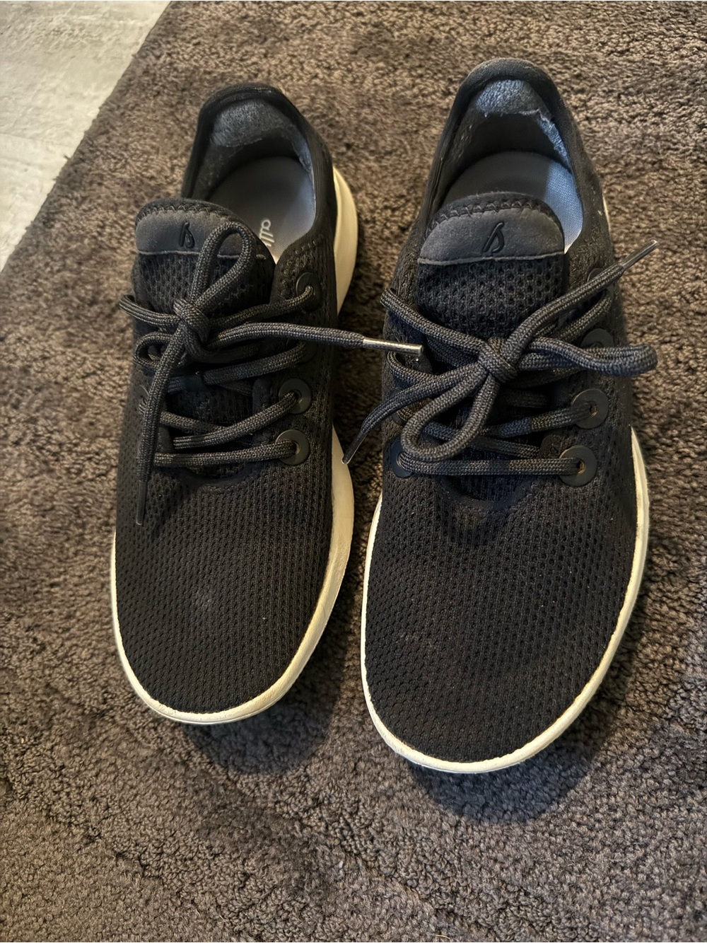 allbirds women’s  Black Knit Sneakers with Off-White Sole